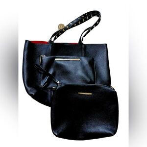 Steve Madden Purse Set Lof Ot 2 Shoulder Tote‎ Black Red Liner Work Bag Women ✅